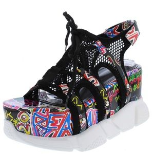 Graffiti wedge sandals.